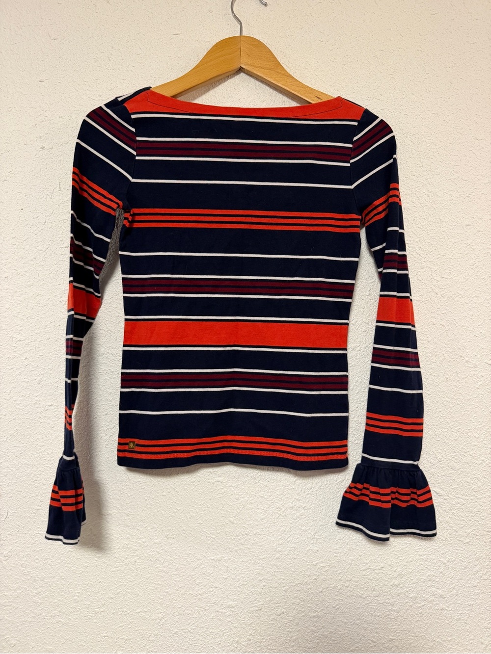 Lauren Ralph Lauren Striped Navy Red Long-Sleeve Boat Neck and Bell Sleeve XS